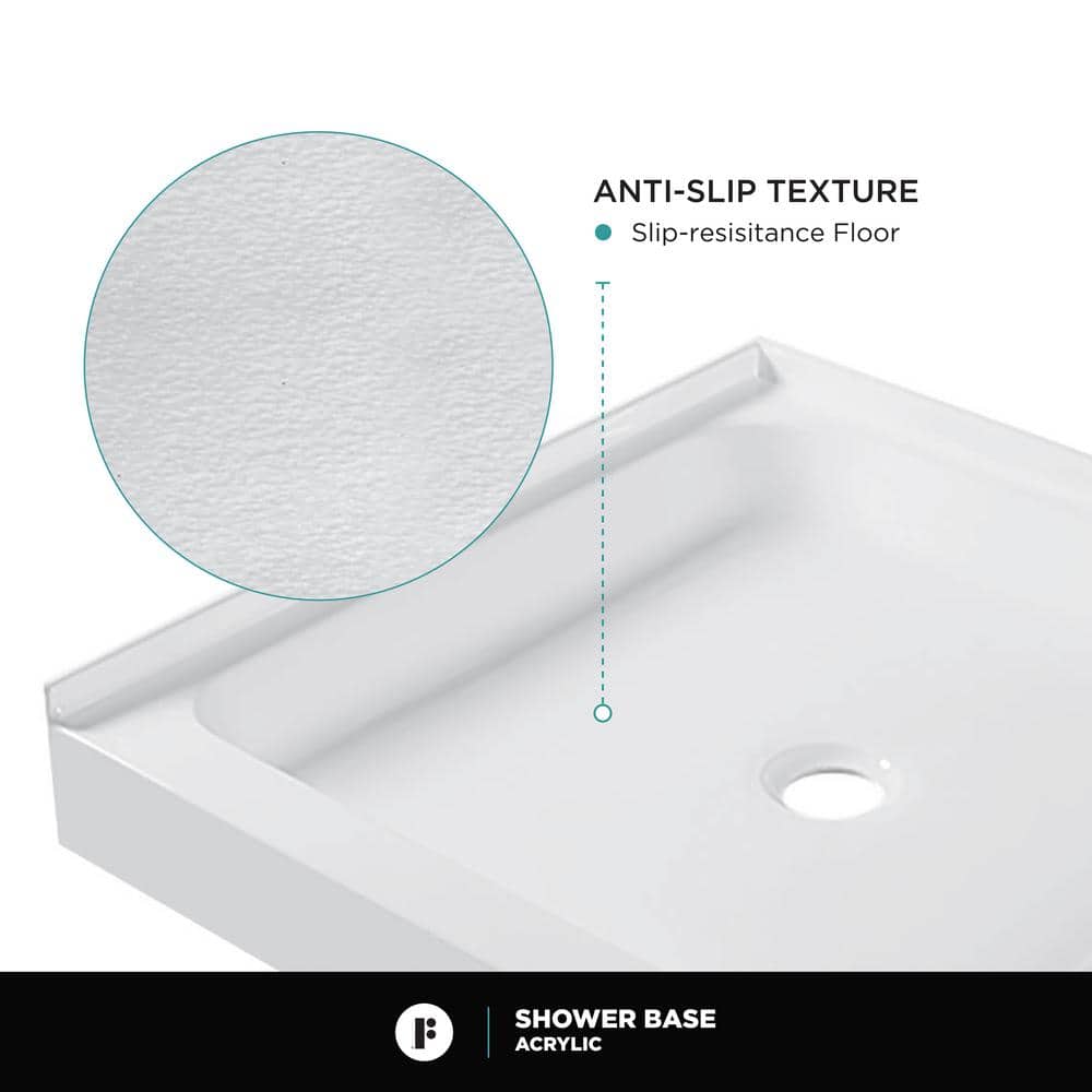 48'' x 36'' White Rectangular Shower Base with Single Threshold