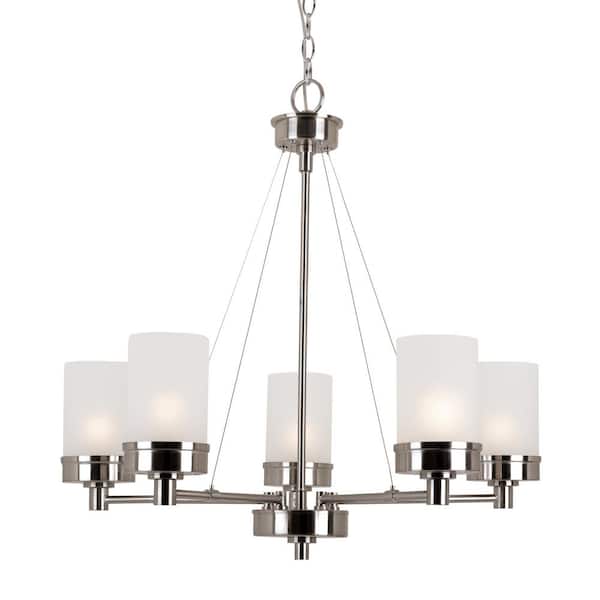 Bel Air Lighting Fusion 5-Light Brushed Nickel Chandelier Light Fixture with Frosted Glass Shades