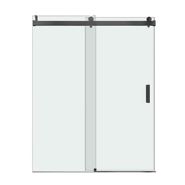 WELLFOR 60 in. W x 76 in. H Single Sliding Frameless Shower Door in Matte Black Soft Close Shower Enclosure