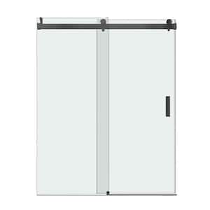 72 in. W x 76 in. H Single Sliding Frameless Shower Door in Matte Black Soft Close Shower Enclosure