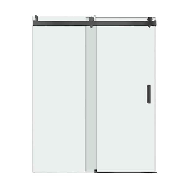 WELLFOR 72 in. W x 76 in. H Single Sliding Frameless Shower Door in Matte Black Soft Close Shower Enclosure
