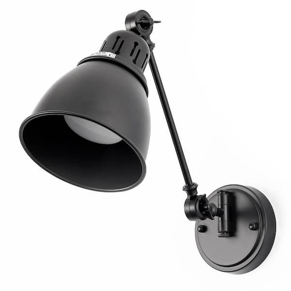6 In. Plug-In Wall Sconces Set of 2, Tausende Black Metal Swing Arm Wall Lamps, Ideal for Bedroom or Cozy Reading Nook