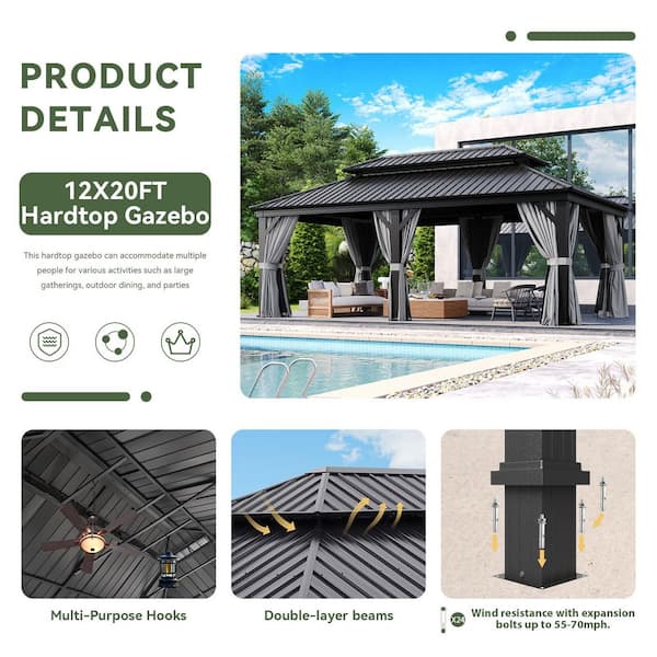 Sizzim Modern 12 ft. x 20 ft. Double Roof Galvanized Steel Patio
