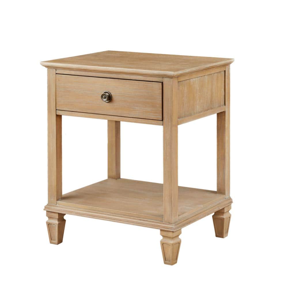 Victoria Light Natural Rubberwood Night Table with Drawer