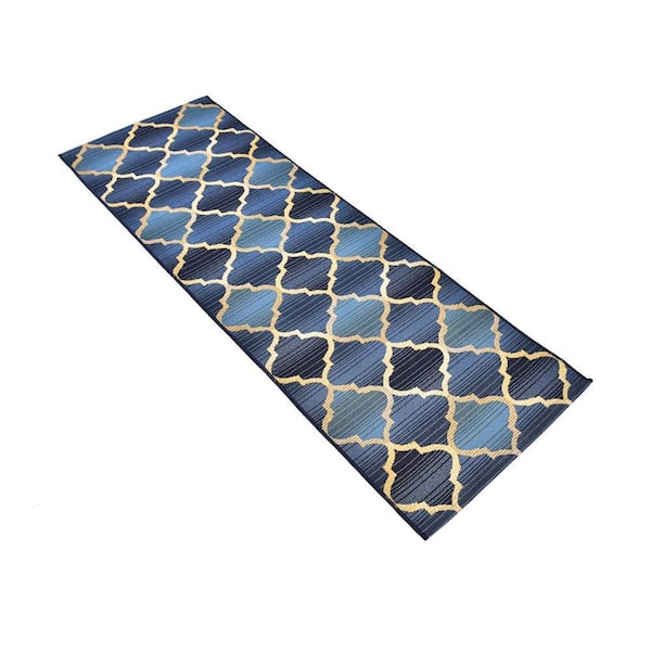 Outdoor Eden Trellis Blue 2' 0 x 6' 0 Runner Rug