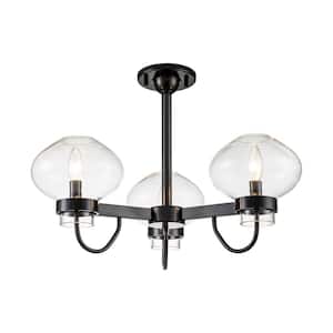 Upper 23.2 in. 3-Light Black Transitional Sputnik Glass Bubble Semi-Flush Mount with Clear Glass for Living/Dining Room