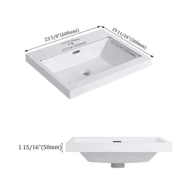 23.63 in. Drop-In Rectangular Resin Bathroom Sink in Gloss White