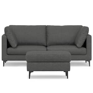 Ava 76 in. Straight Arm Tightly Woven Performance Fabric Rectangle Sofa and Ottoman Set in. Pebble Grey