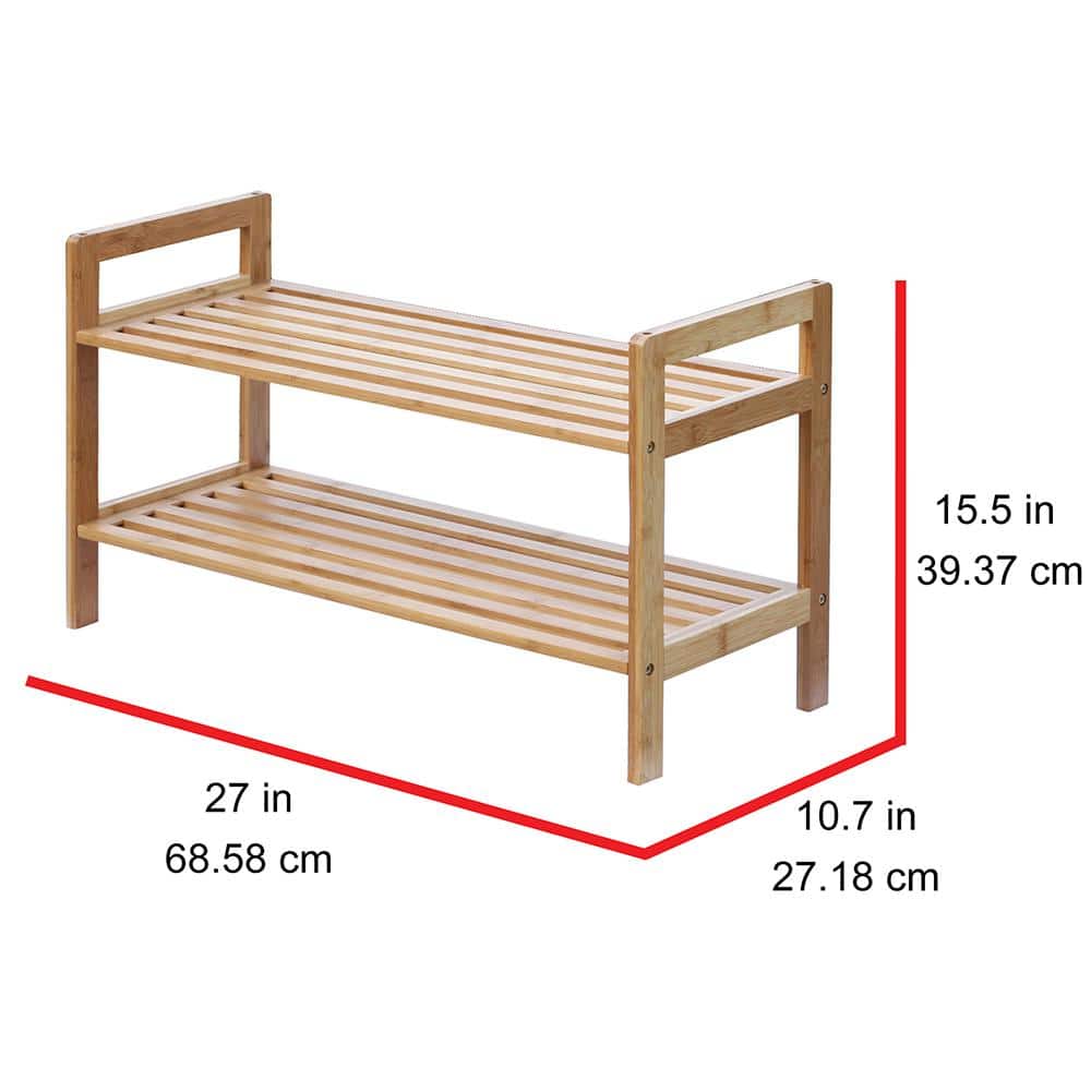 Natural Bamboo 2-Tier Stackable Shoe Rack