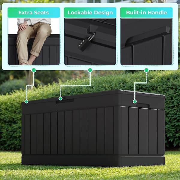 Tozey 82 Gal. Fusion Style Deck Box Black Outdoor Resin Storage