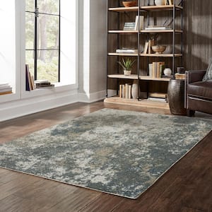 Apex Blue/Beige 2 ft. x 8 ft. Distressed Industrial Abstract Polyester Indoor Runner Area Rug