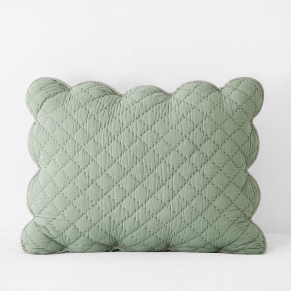 The Company Store Company Cotton Giulietta Scallop Green Sage Cotton Standard Quilted Sham