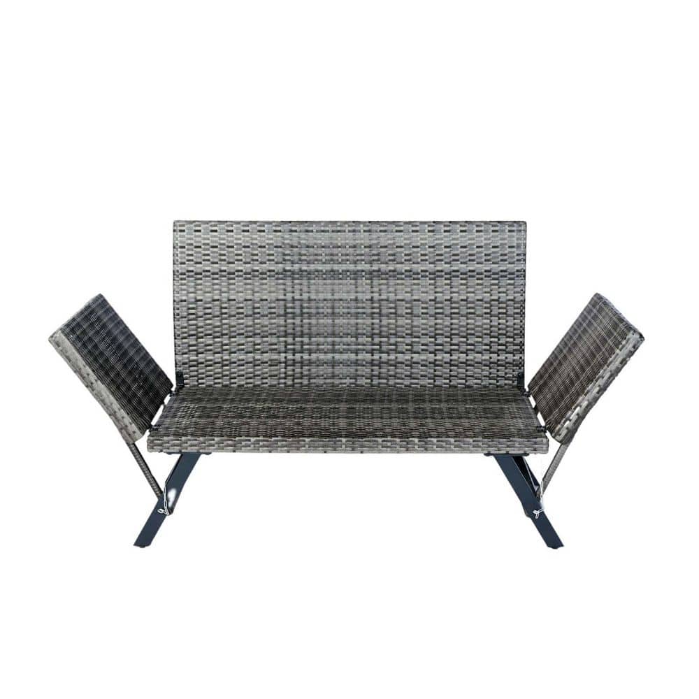 Outdoor Loveseat All-Weather Rattan with Gray Cushions