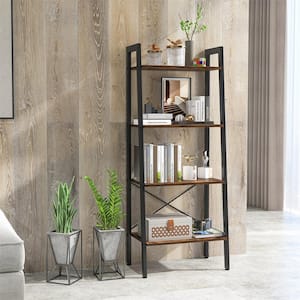 54.5 in. 4-Tier Brown Ladder Storage Rack Bookcase Display Shelves Plant Stand