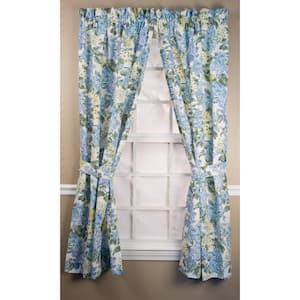Blue Floral Rod Pocket Room Darkening Curtain - 34 in. W x 63 in. L (Set of 2)