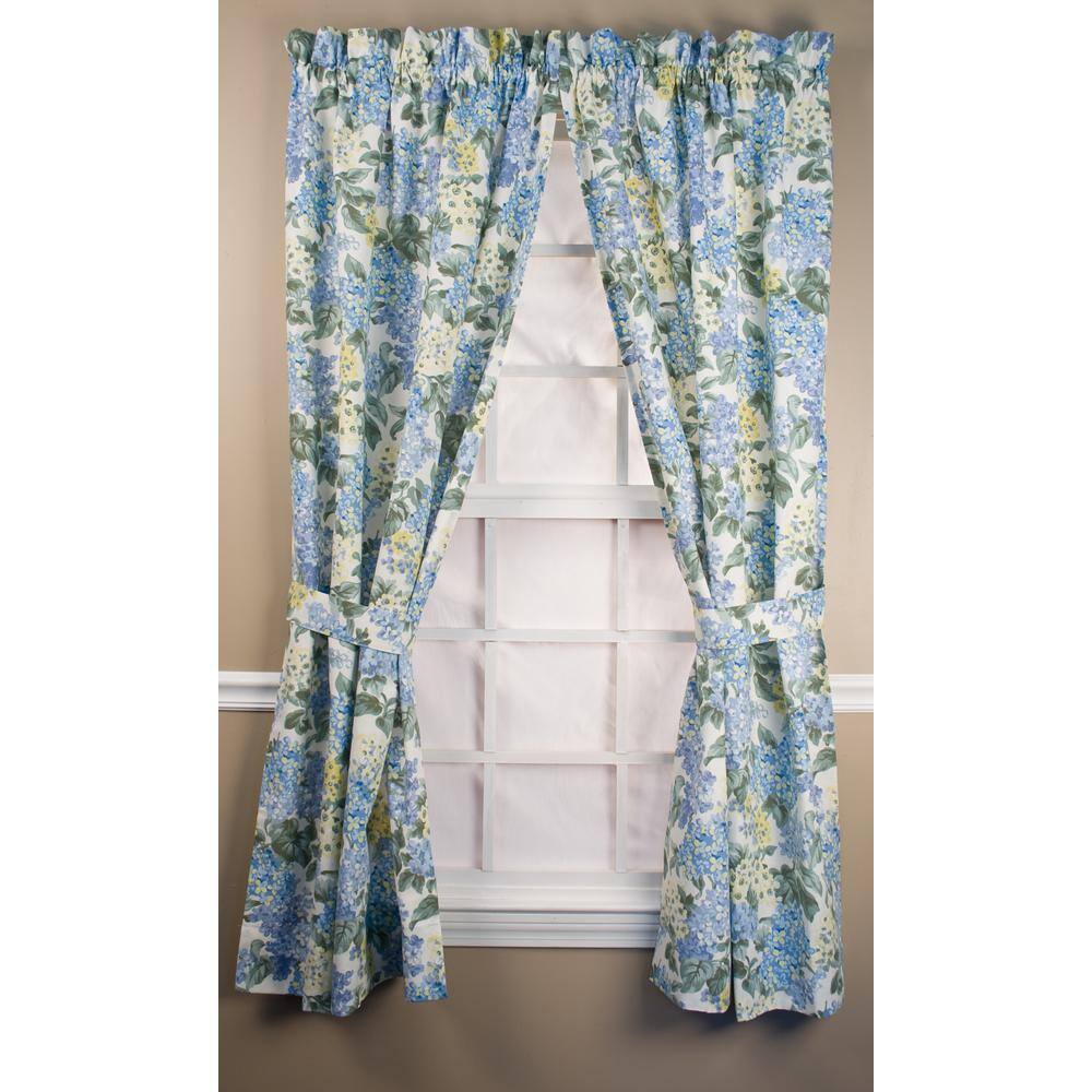 Blue Hydrangea Cotton Rod Pocket Light-Filtering Curtains