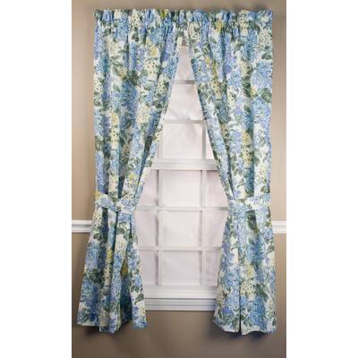 Blue Floral Rod Pocket Room Darkening Curtain - 34 in. W x 54 in. L (Set of 2)
