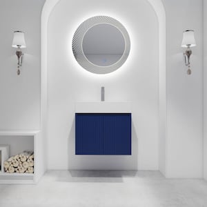 36 in. W Single Sink Freestanding Bath Vanity in Blue with White Resin Top