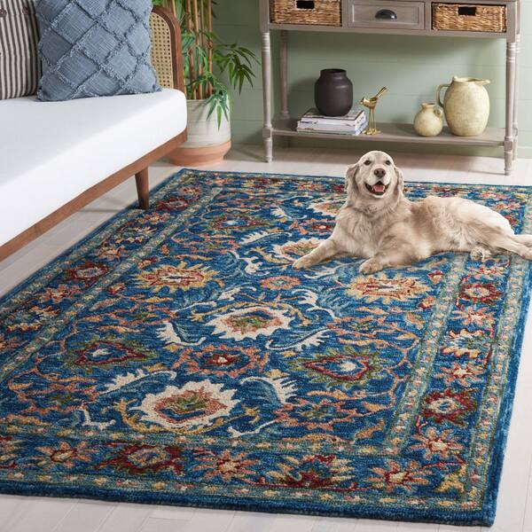 SAFAVIEH Blossom 4 ft. x 6 ft. Blue/Green Border Ornate Area Rug