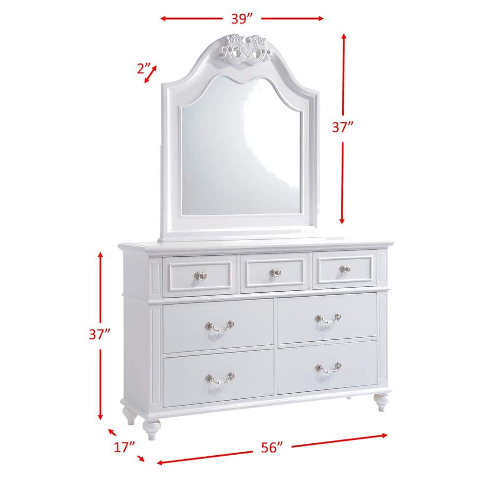 White French Country 7-Drawer Dresser with Mirror
