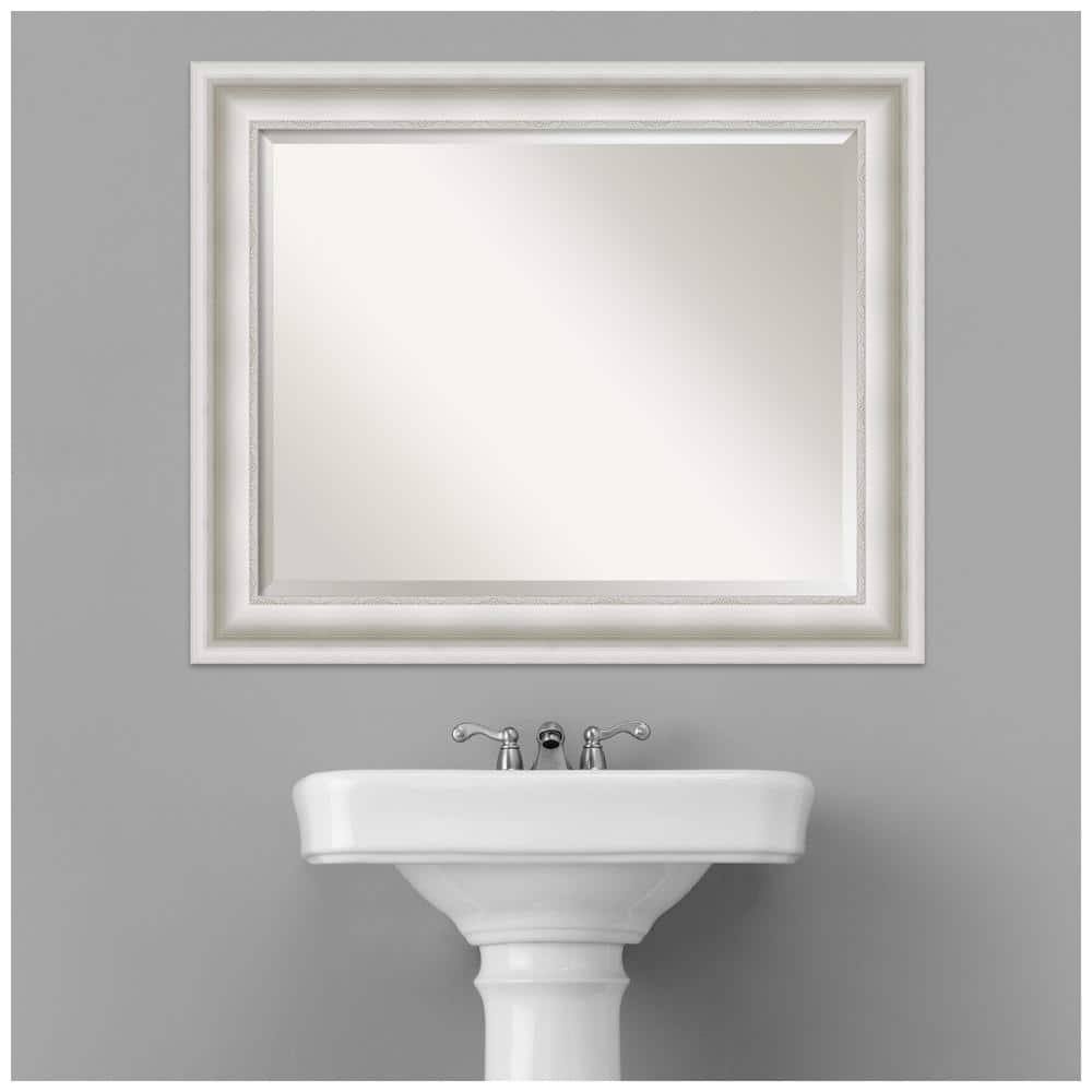 34" x 28" White Ornate Framed Bathroom Vanity Mirror