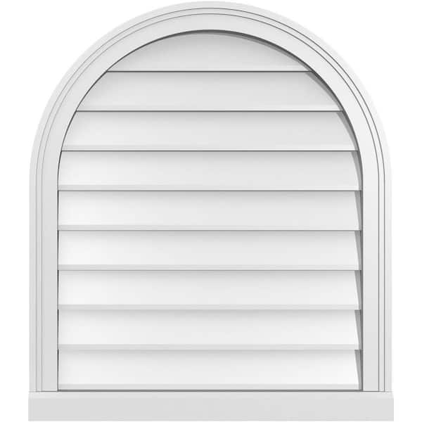 Ekena Millwork 26 in. x 30 in. Round Top Surface Mount PVC Gable Vent: Decorative with Brickmould Sill Frame