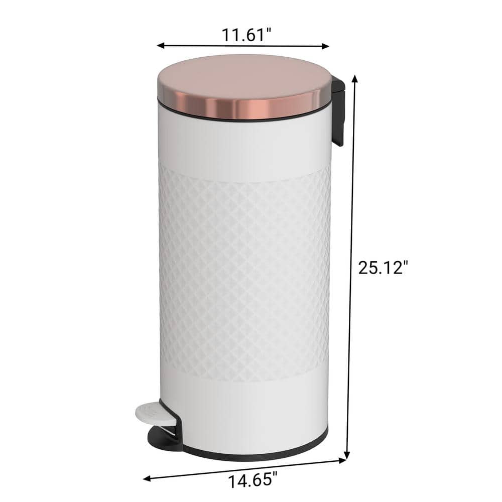 White Stainless Steel Pedal Trash Can with Diamond Design
