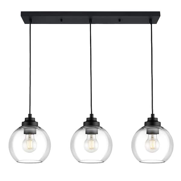 3-Light Matte Black Linear Chandelier for Kitchen Island with No Bulbs Included