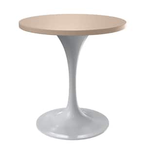 Verve Modern Dining Table with a 27 in. Round MDF Wood Tabletop and White Steel Pedestal Base, Light Natural
