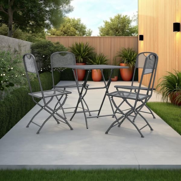 Gray 5-Piece Metal Rectangle Outdoor Dining Table Set