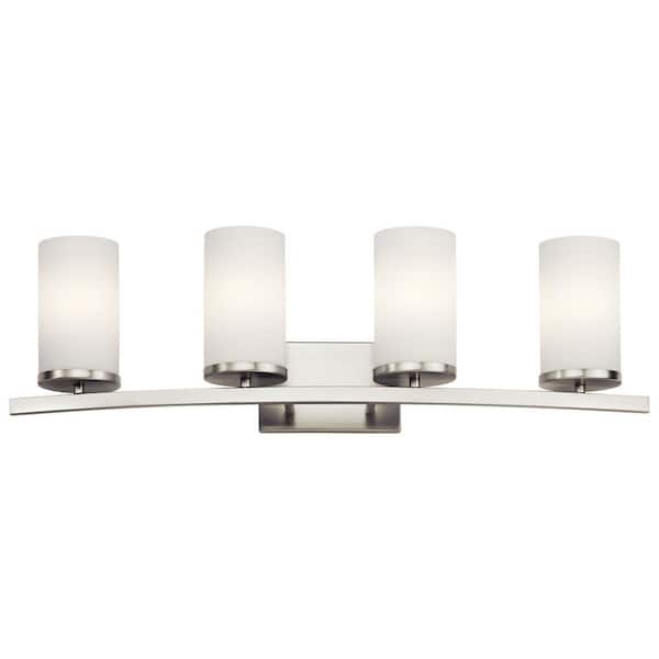 Crosby 31 in. 4-Light Brushed Nickel Contemporary Bathroom Vanity Light with Satin Etched Opal Glass