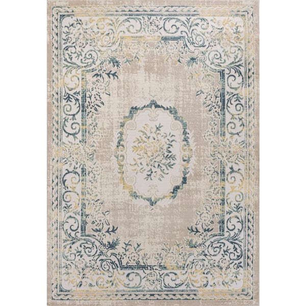 JONATHAN Y Rosalia Cottage Medallion Navy/Ivory 4 ft. x 6 ft. Area Rug
