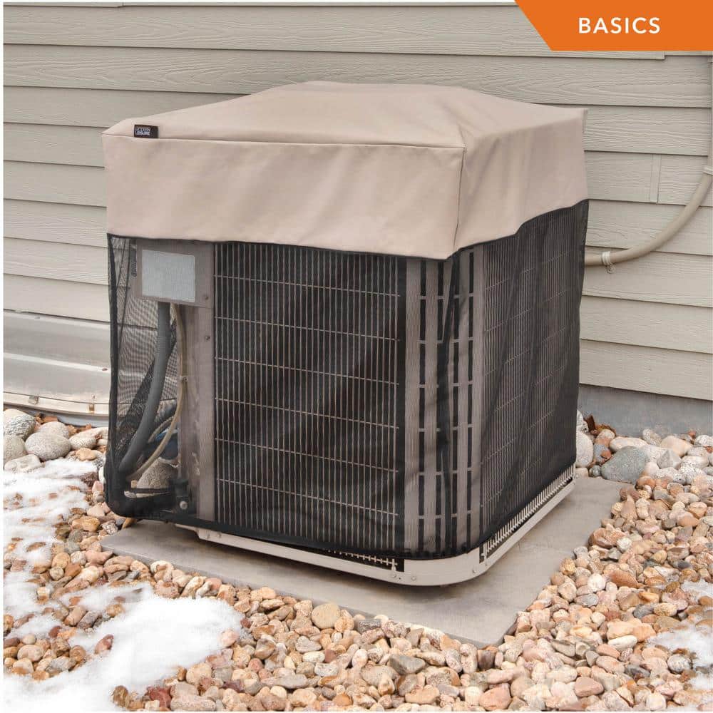 Weather-Resistant Beige and Black Outdoor AC Cover, 32" Square