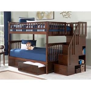 Columbia Staircase Walnut Full Over Full Bunk Bed with 2-Urban Bed Drawers