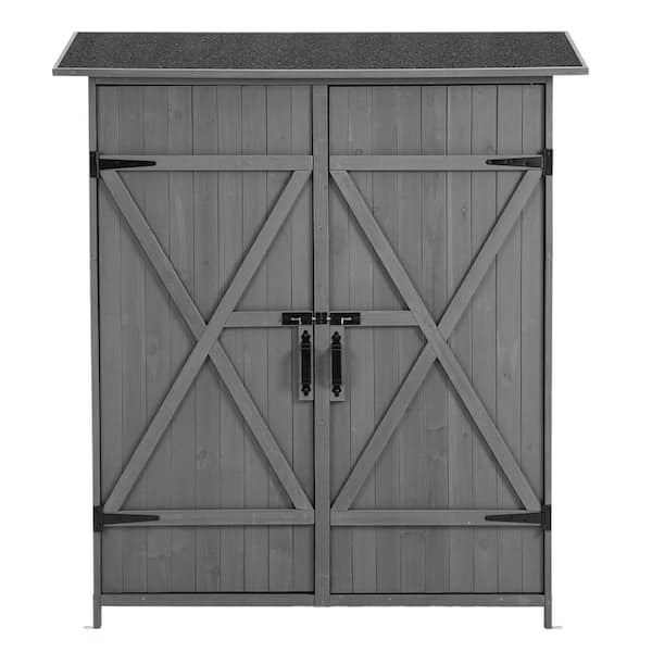 BTMWAY Gray 4.6 ft. W x 1.6 ft. D Solid Wood Outdoor Storage Shed, Tool Storage Cabinet with Detachable Shelves (7.4 sq. ft.)