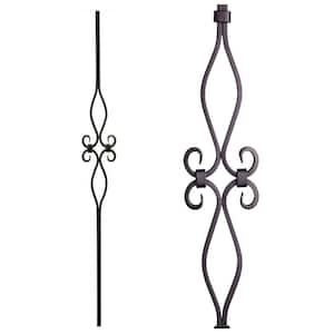 Designer Square 44 in. x 0.625 in. Satin Black Diamond and Oval Spirals Hollow Wrought Iron Baluster