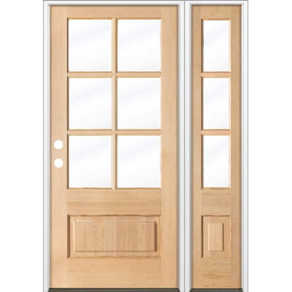 Krosswood Doors 50 in. x 80 in. Farmhouse 3/4 Lite Clear Glass Unfinished Right-Hand/Inswing Hemlock Prehung Front Door w/ RSL