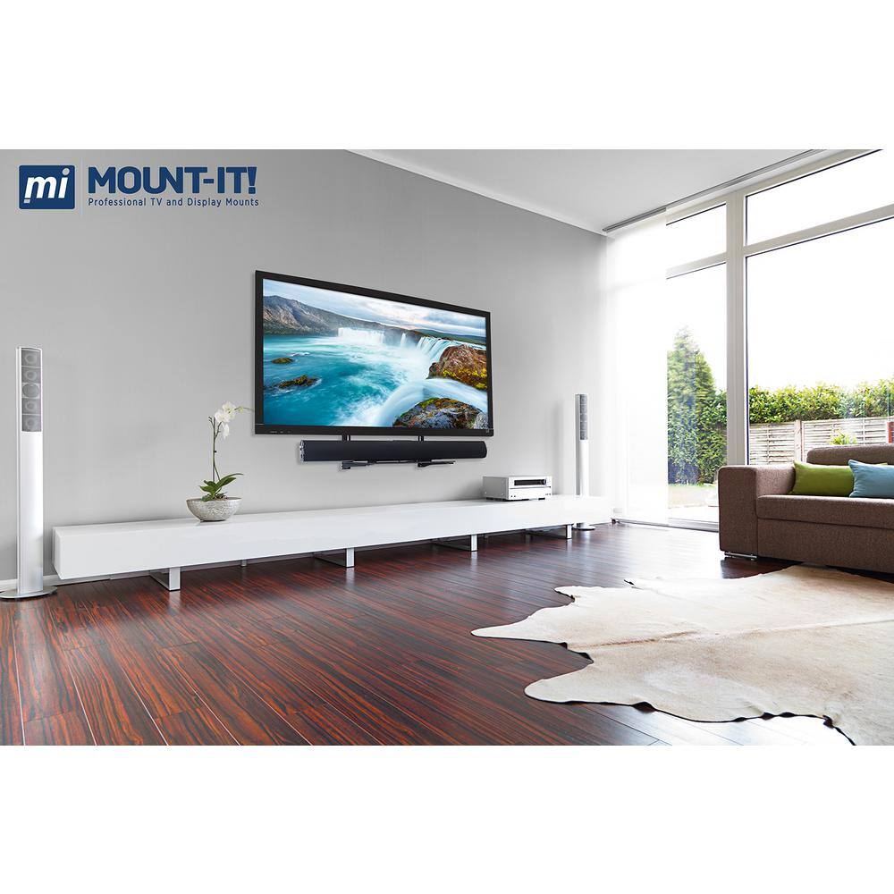 Black Tempered Glass TV Wall Mount Shelf with High-Gloss Finish