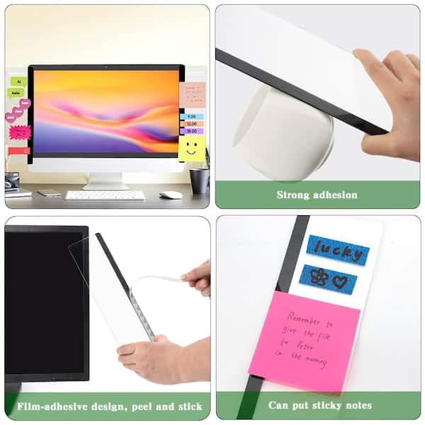 Computermonitor memobord, memopaneel, computerzijpaneel, zelfklevende notities voor computerzijpaneel, bericht met multifunctioneel scherm, transparant, memobord van acryl links en rechts