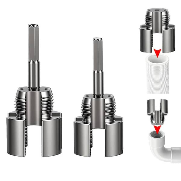 PVC Pipe Threader Tool Set, 1/2 in. and 3/4 in. Internal and External Thread Cutter, Drill-Compatible PVC Pipe Tool