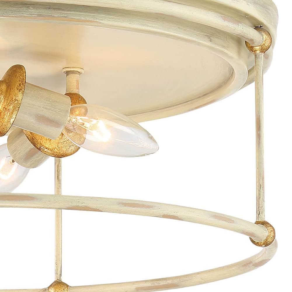 Farmhouse White and Gold Leaf 16.5" Drum LED Flush Mount Light