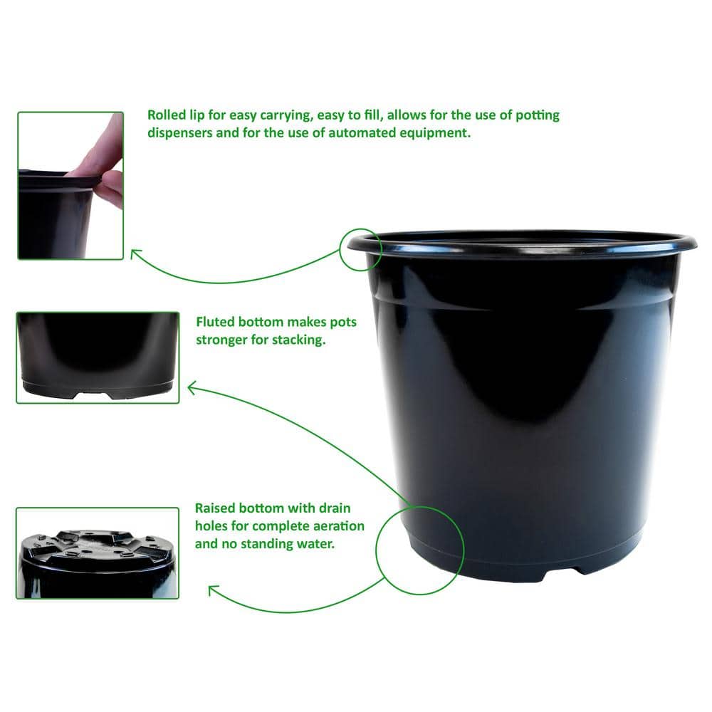 Black Plastic Small Round Nursery Pots Set of 12