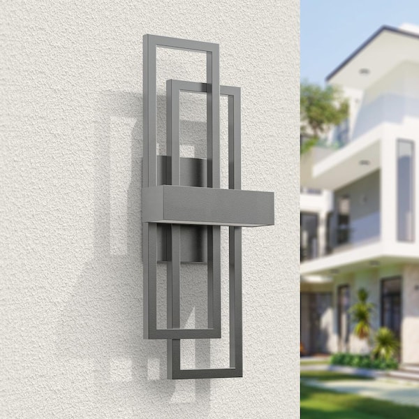 Montpelier 20.08 in. Gray Unique Geometric Design Waterproof Integrated LED Outdoor Hardwired Lantern Sconce Fix
