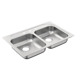 2000 Series Drop-In Stainless Steel 33 in. 3-Hole Double Bowl Kitchen Sink with QuickMount