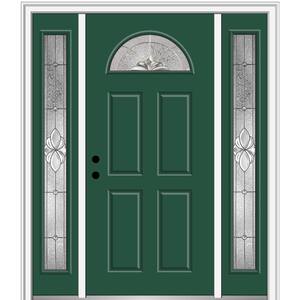 68.5 in. x 81.75 in. Heirlooms Right-Hand Inswing 1/4-Lite Decorative Painted Steel Prehung Front Door with Sidelites