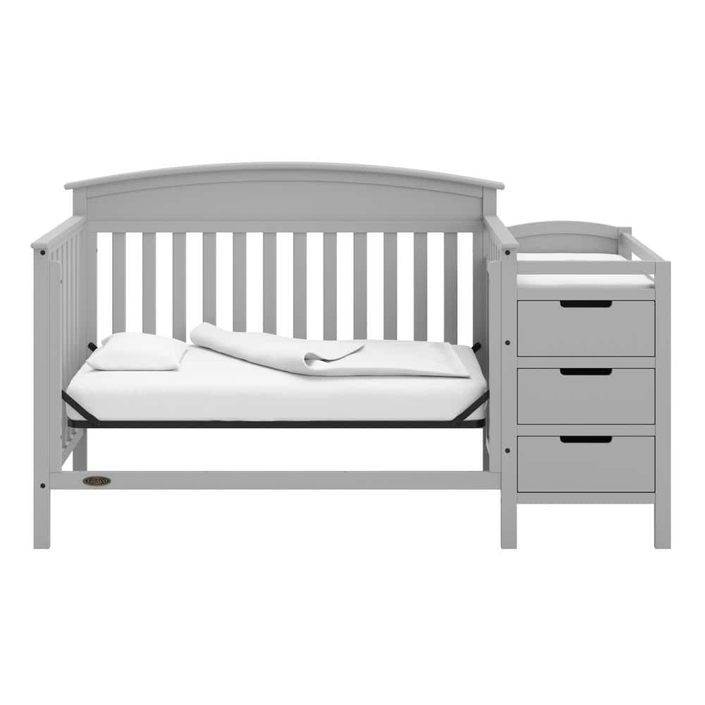 Pebble Gray Pine Convertible Crib and Changer with Storage