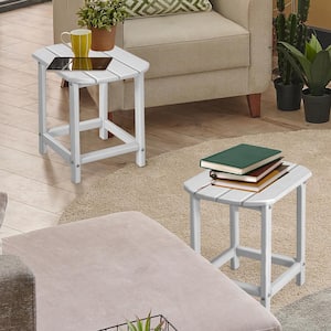 18 in. White HDPE Resin Outdoor Side Table Weather-Resistant Garden Yard (2-Pieces)