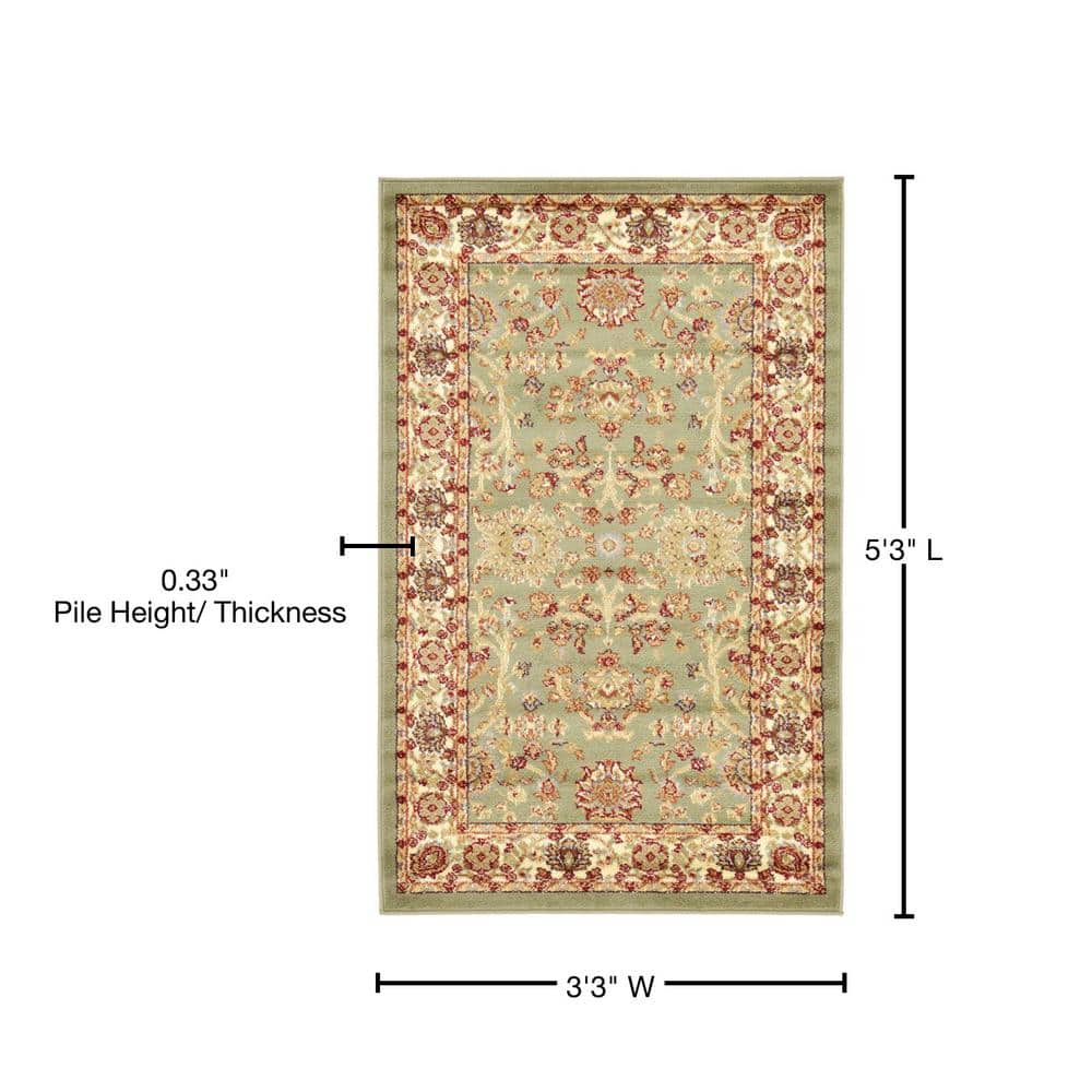 Light Green and Ivory Rectangular Synthetic Area Rug