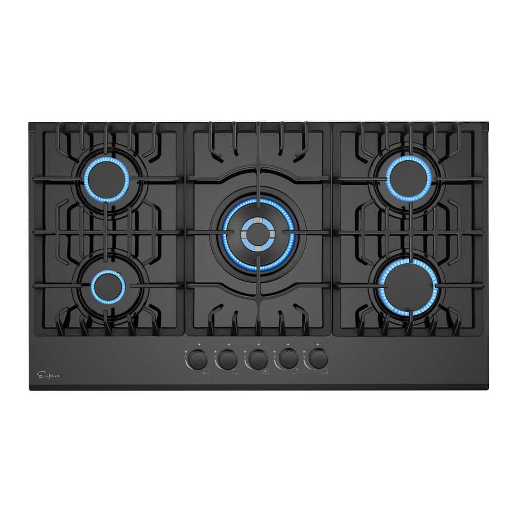Empava Built-in 30 in. Gas-on-Glass Gas Cooktop in Black with 5 Sealed Burners Cook Tops