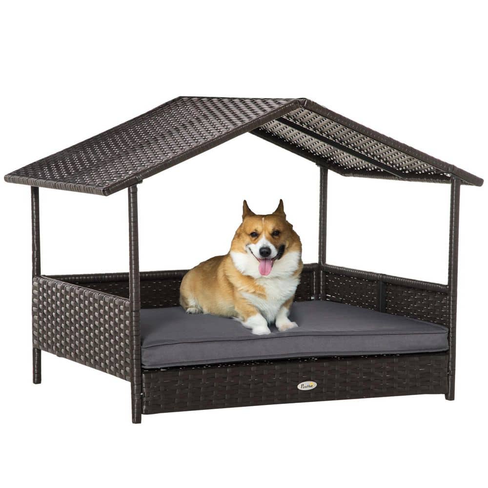 Wicker Dog House Elevated Raised Rattan Bed for Indoor/Outdoor with Removable Cushion Lounge, Gray price history on PriceWatchPro